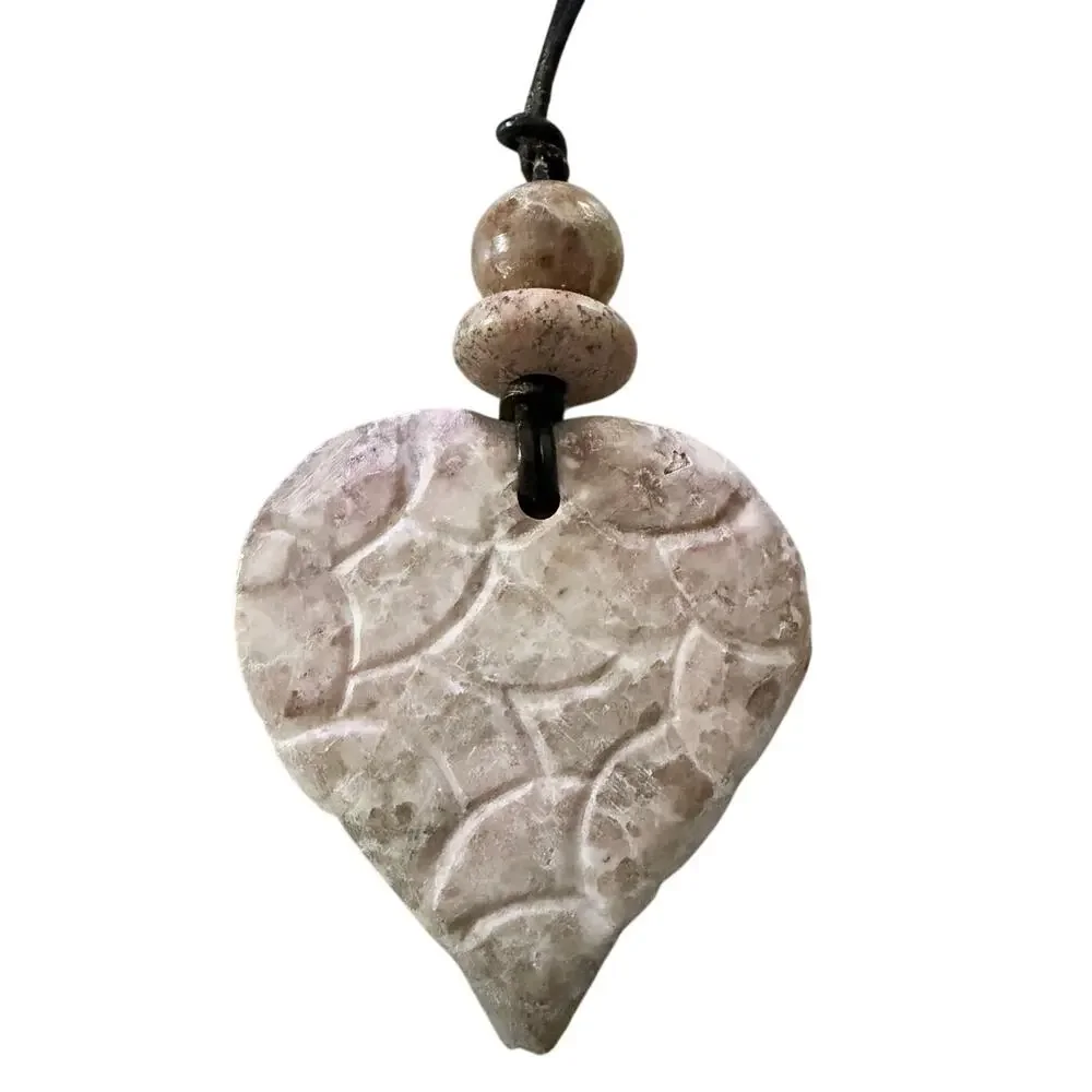 Travertine Heart Stone on Leather Pendant